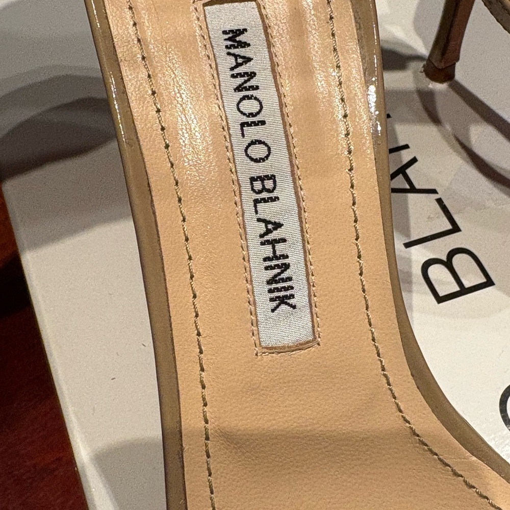 Manolo Blahnik Patent Leather Nude Ankle Strap Heels - Picture 10 of 12